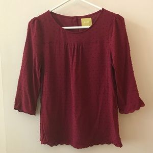 Anthropologie Maeve 3/4 Sleeve Scalloped Top